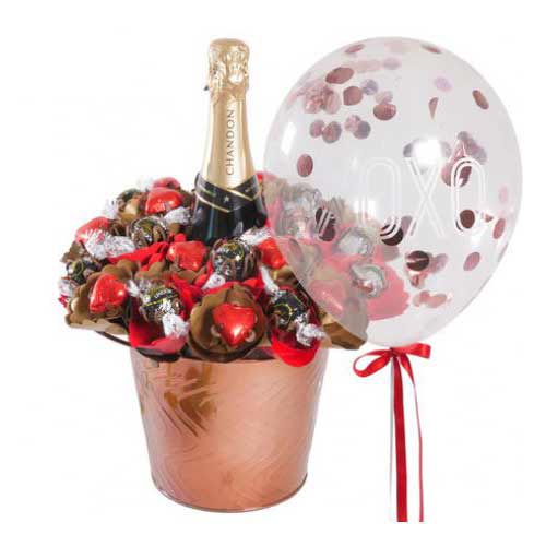 Balloon With Wine and Chocolates Bouquet 